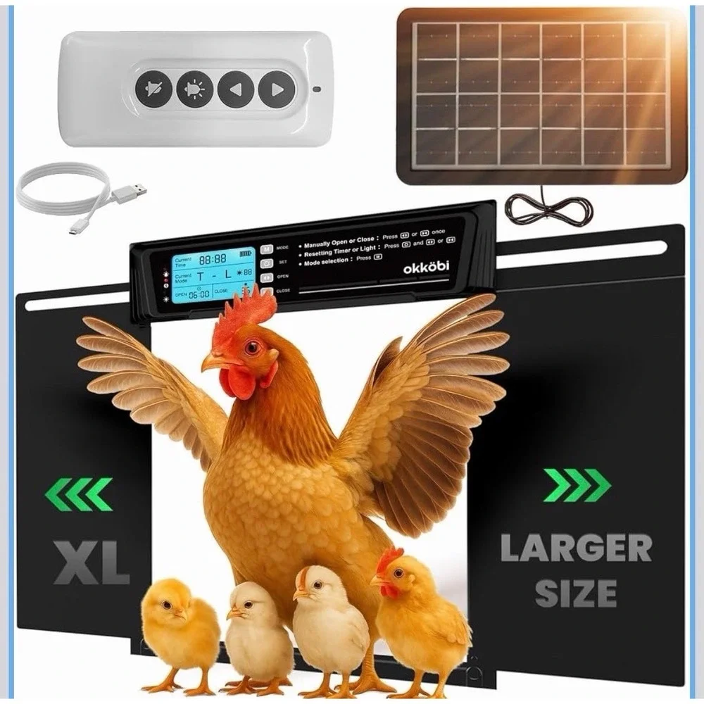 Extra Large Automatic Chicken Coop Door Solar Powered with Remote - LCD Display,